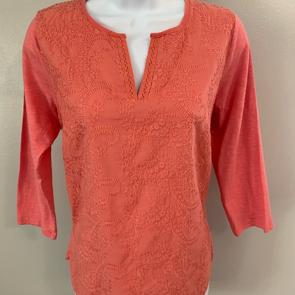 CB established 1962 Coral Embroidered Top